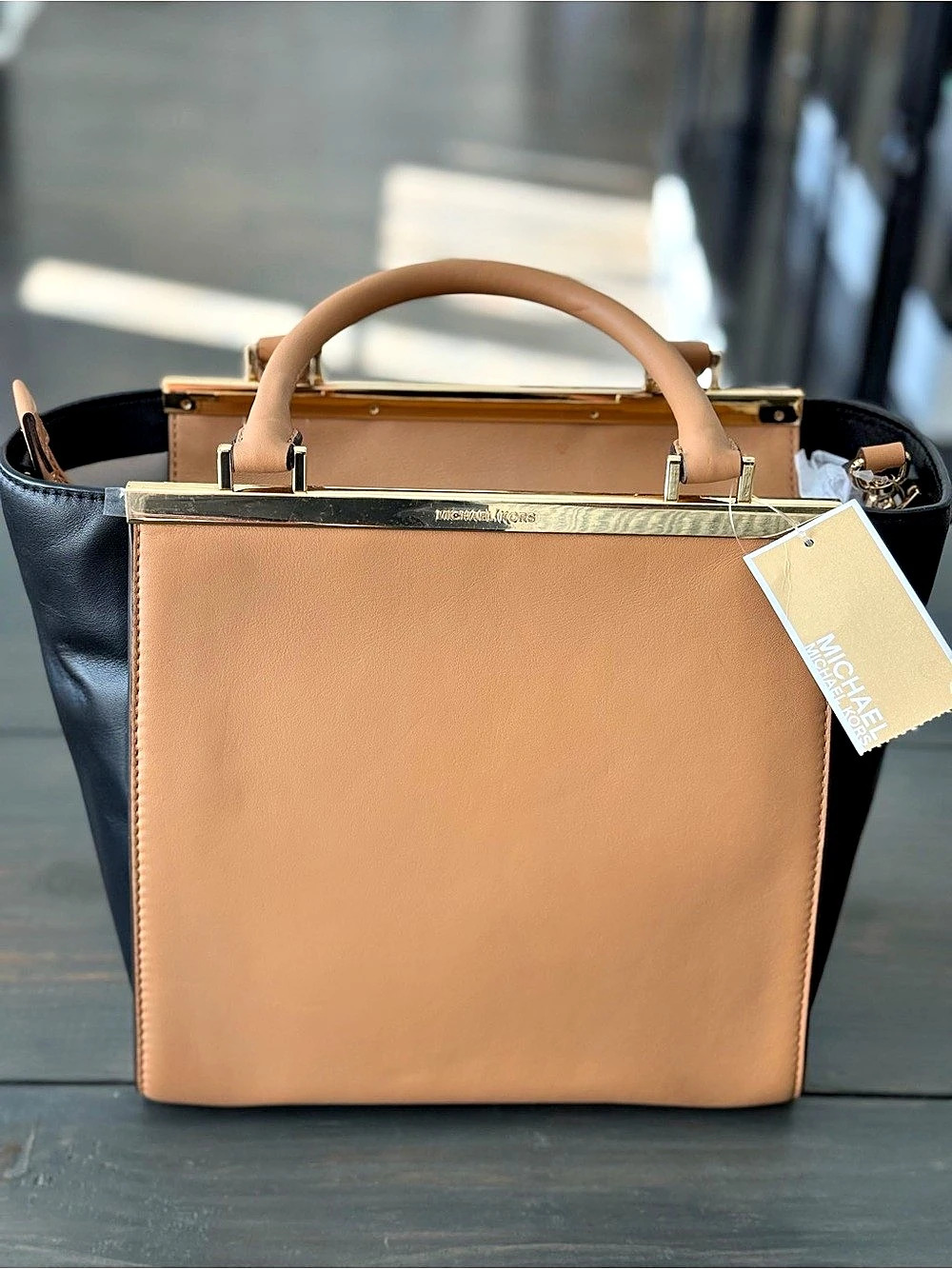 Michael Kors Lana Medium Tan & Black Purse